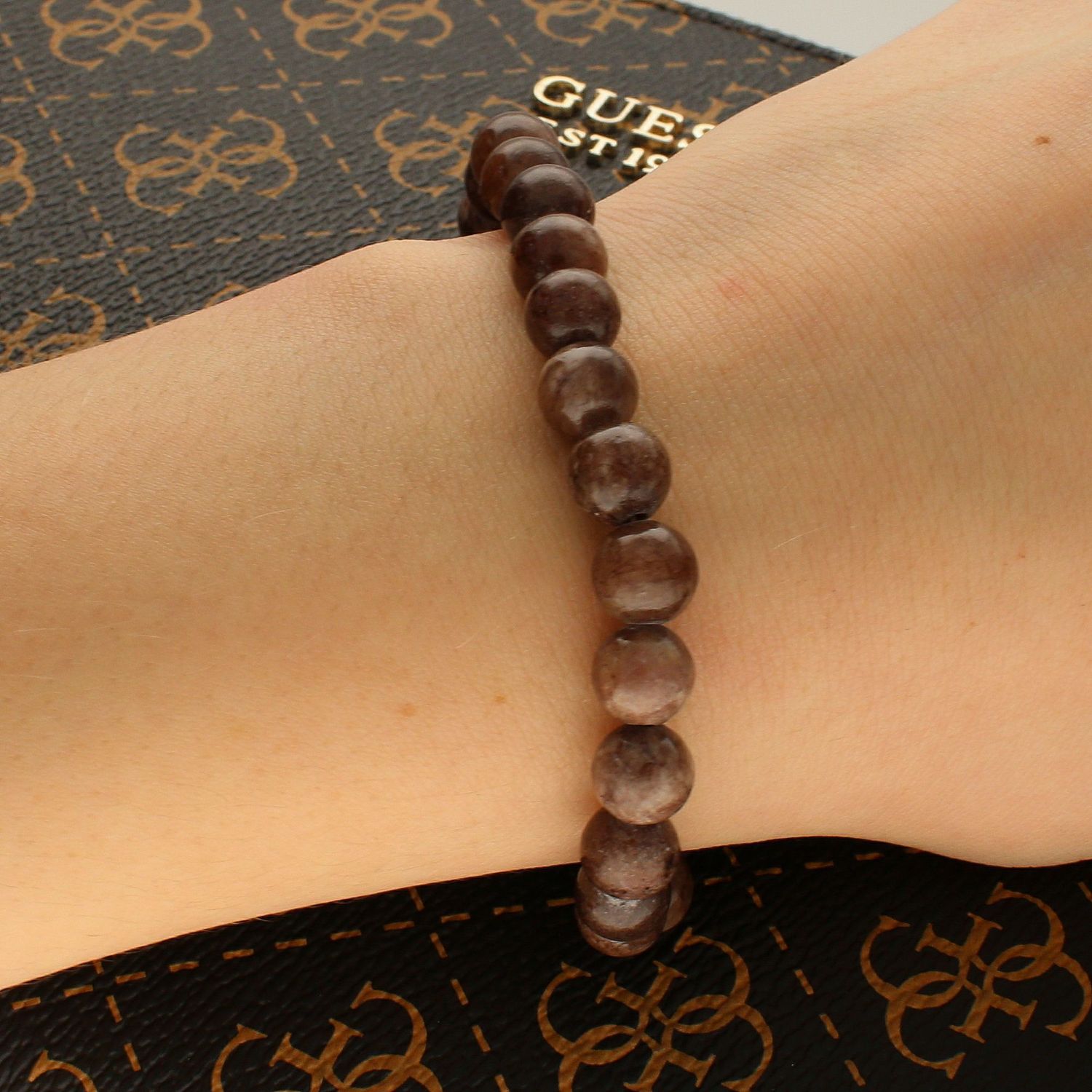 Bransoletka damska z kamieniami naturalnymi DIA-BRA-KAMIENIE-NATURALNE1.  Bransoletka na gumce. Bransoletka z kamieni naturalnych. Bransoletka damska brązowa z koralikami. Bran (1).jpg