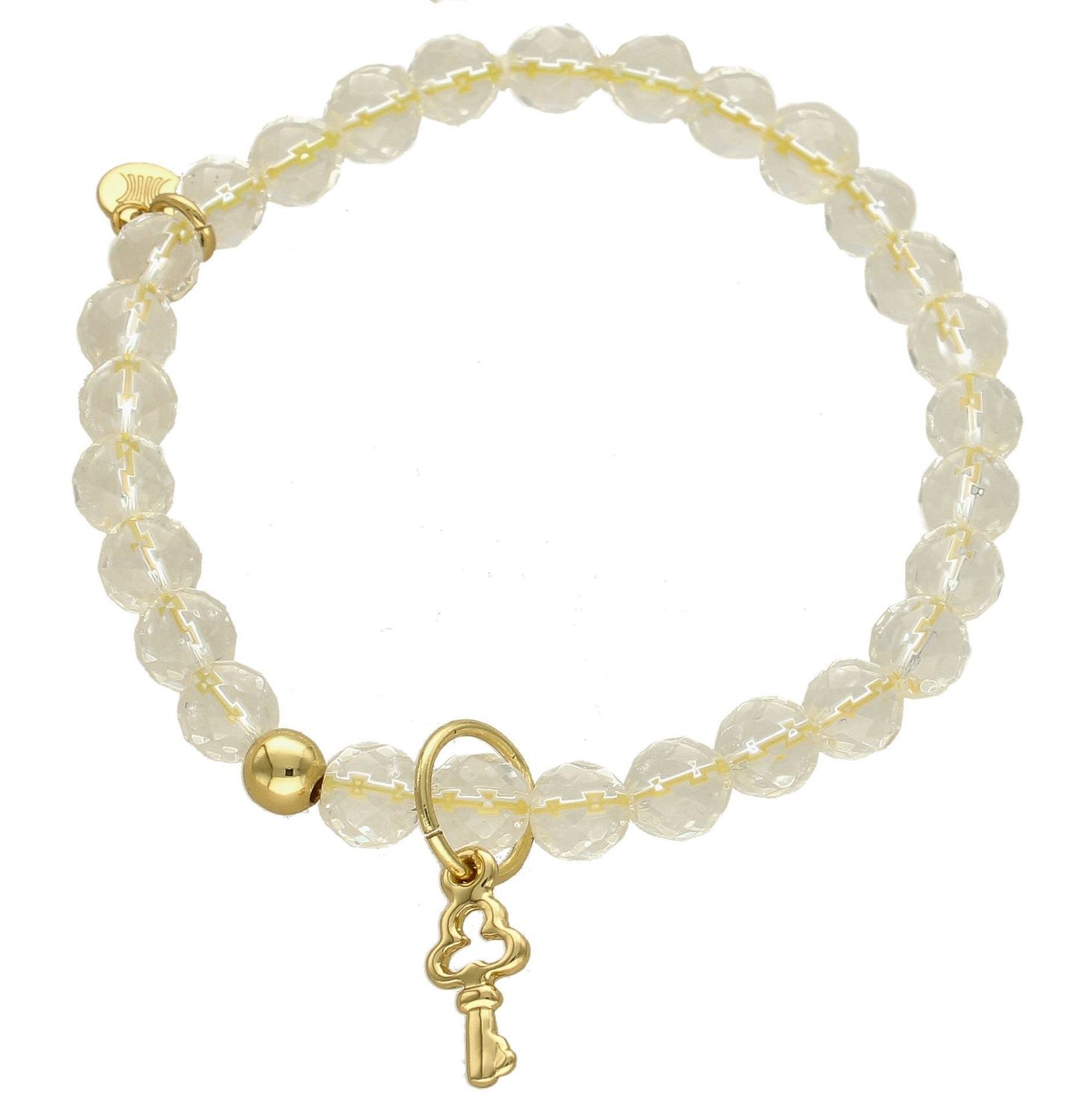 Bransoletka damska koraliki z zawieszką kluczem DIA-BRA-KORALIKI-KLUCZ. Wyjątkowa damska bransoletka z przezroczystych koralików i zawieszki pozłacanej 24K złotem w kształcie klucza.  (2).jpg