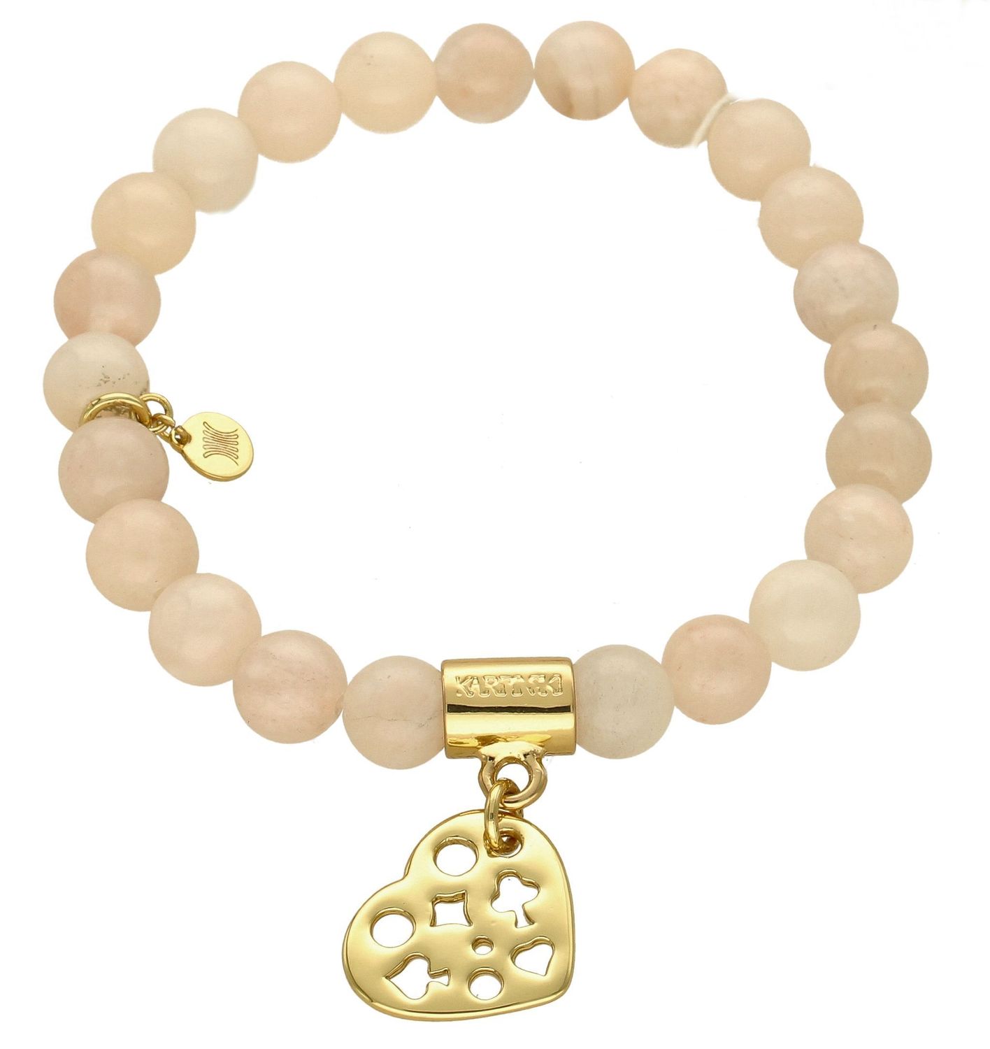 Bransoletka damska koraliki z zawieszką Serce DIA-BRA-KORALIKI-SERCE. Damska bransoletka z zawieszką. Bransoletka z zawieszką serce w kolorze złotym. Bransoletka koraliki w kolorze jasnego różu (2).jpg