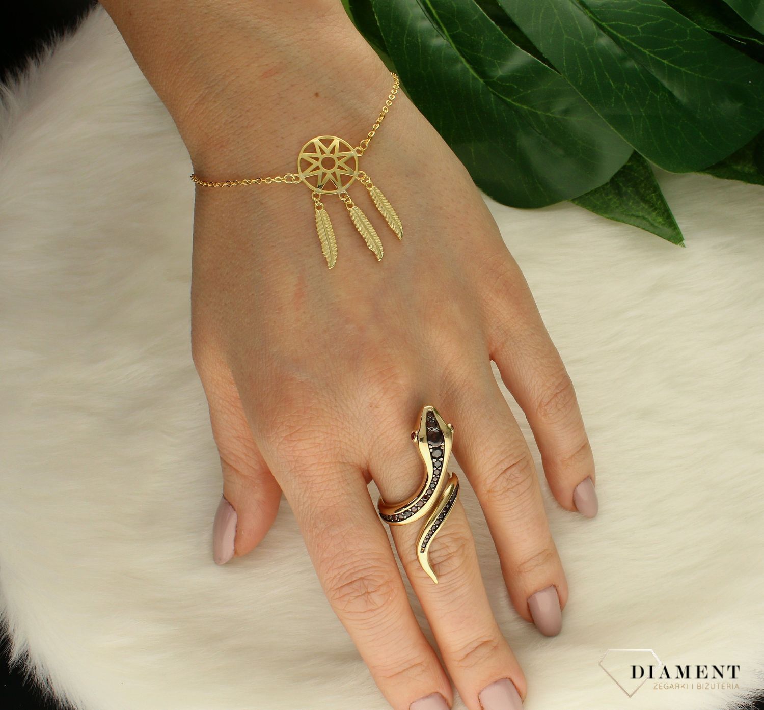 Bransoletka damska srebrna pokryta złotem łapacz snów DIA-BRA-LAPACZ-SNOW-925ds.jpg