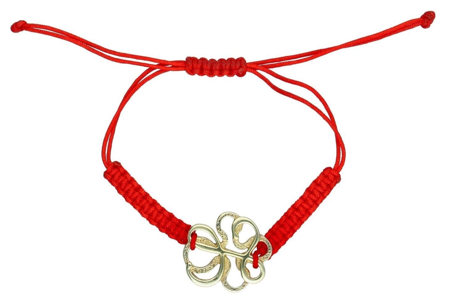 Damska bransoletka srebrna pozłacana próba 925 na czerwonym, regulowanym sznureczku. Zawieszka, waga ok. 3,05 g. Stylowa, elegancka i symboliczna – idealna na prezent i codzienne noszenie.1.jpg