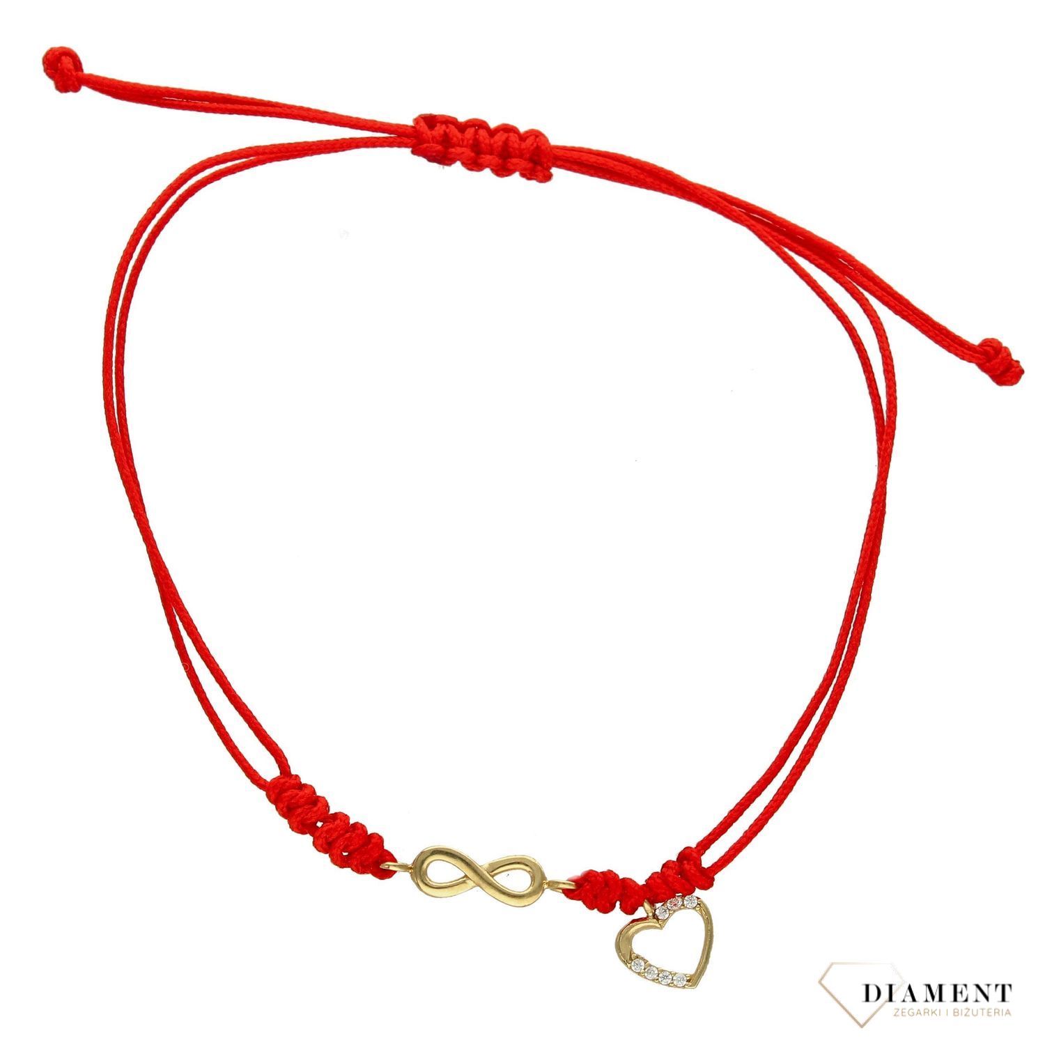 Złota bransoletka na czerwonym sznurku nieskończoność i serce z cyrkonią DIA-BRA-LU025G8K-333 (1).jpg