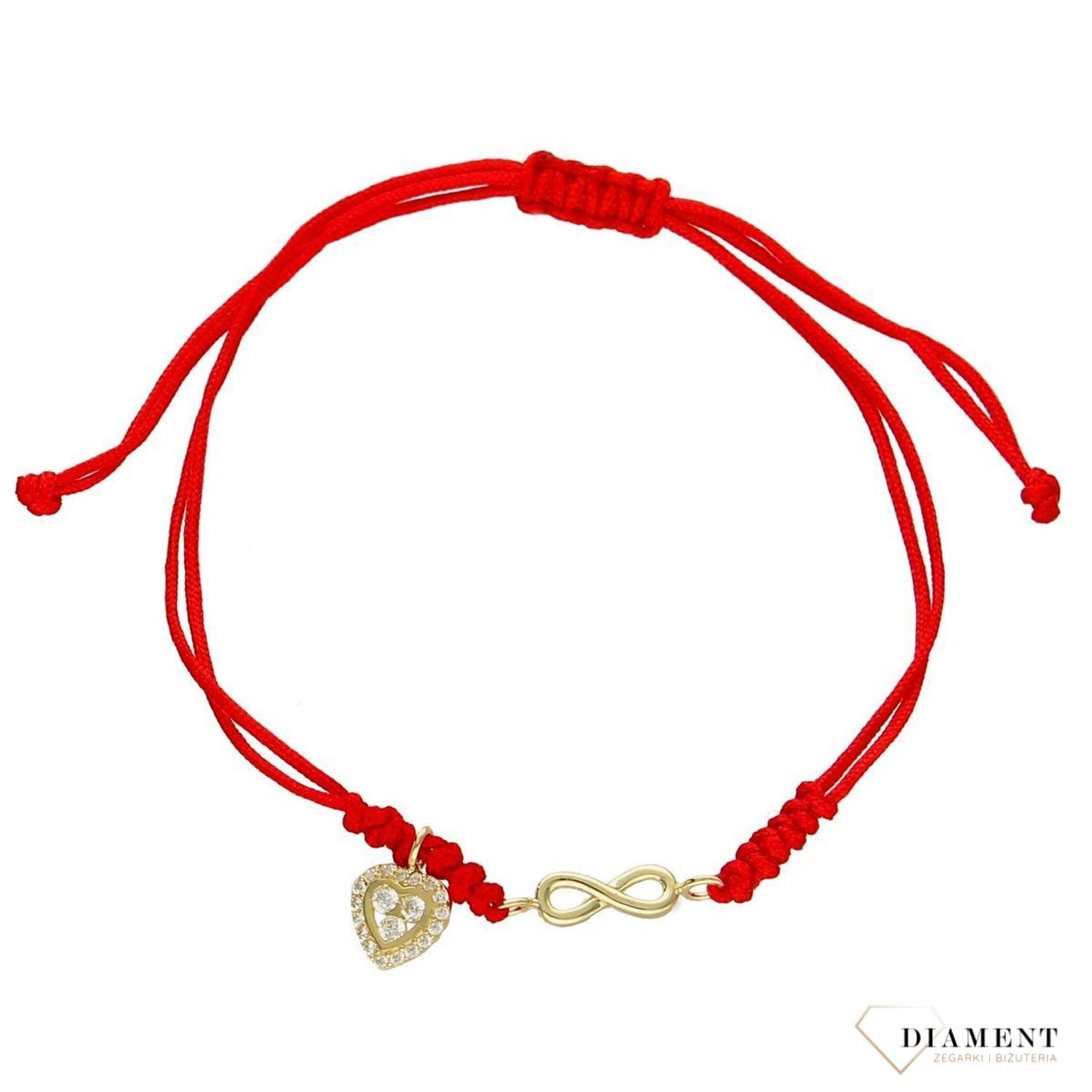 Złota bransoletka na czerwonym sznureczku z serduszkiem i znakiem nieskończoności (1).jpg