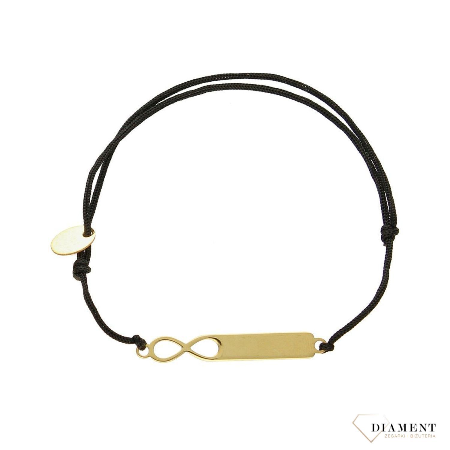Złota bransoletka na sznureczku blaszka ze znakiem nieskończoności (1).jpg