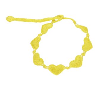 Bransoletka tekstylna damska żółte serca DIA-BRA-MAKRAMA-INNE .Bransoletka tekstylna damska żółte serca. Bransoletka ozdobiona żółtymi serduszkami. Biżuteria posiada zapięcie w formie przełożenia części bransoletki przez dzi.jpg