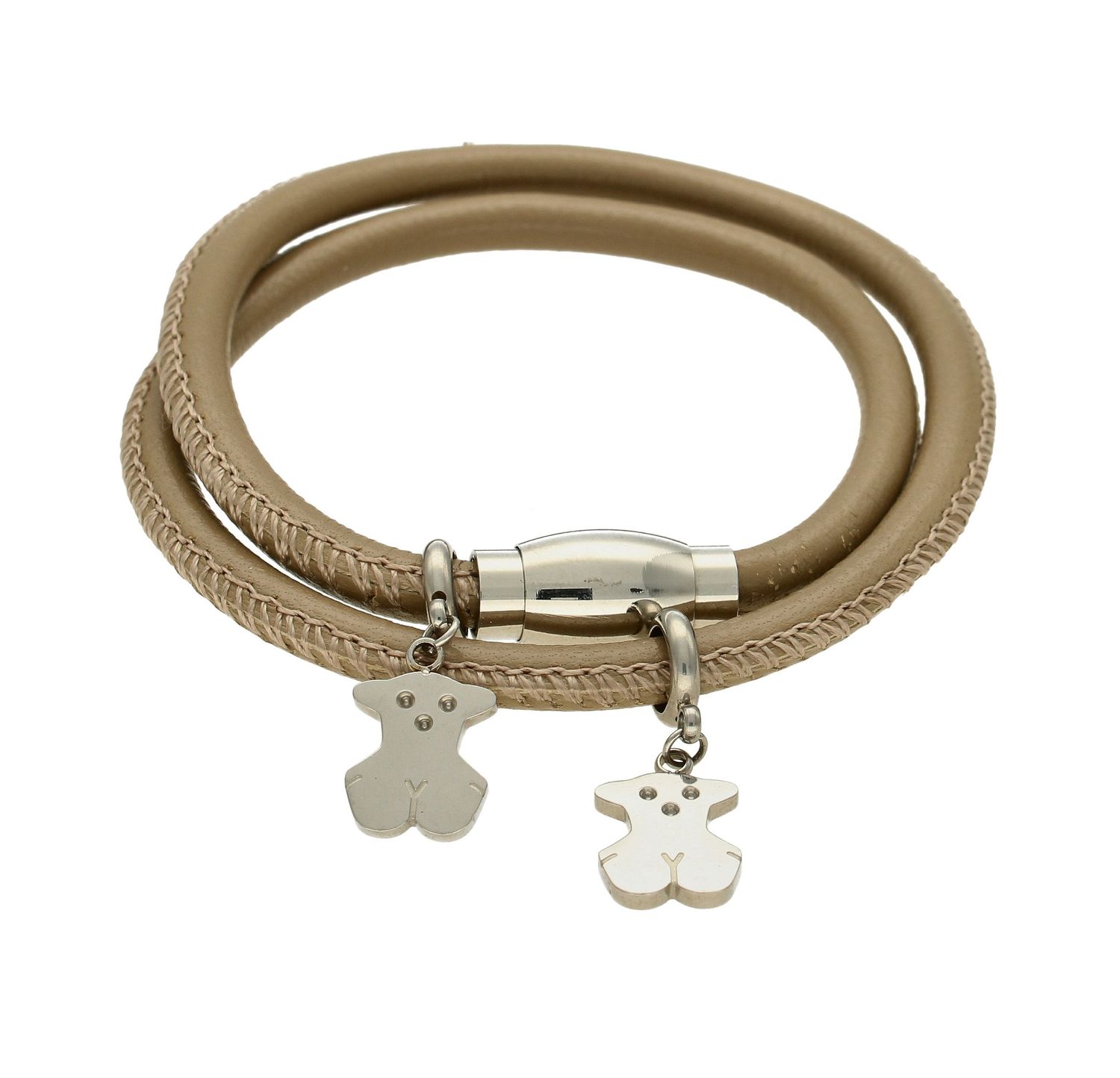 Bransoletka damska skórzana z zawieszkami misie DIA-BRA-MISIE-STAL. Skórzana bransoletka z ozdobną zawieszkami Misie w kolorze beżowym będzie idealnym prezentem dla kobiety lubiącej nowoczesność w codziennych stylizacjach. B.jpg