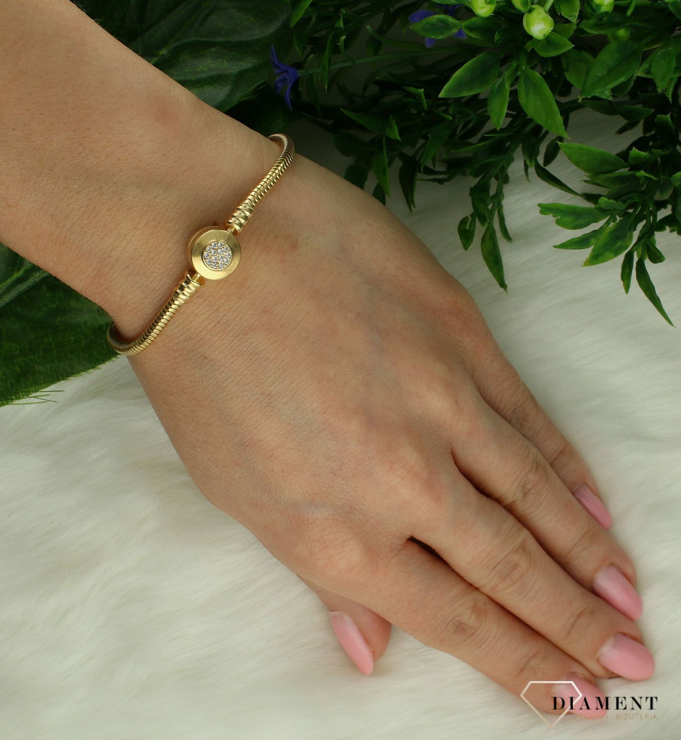 Srebrna bransoletka modułowa do charmsów 925 pokryta złotem DIA-BRA-MOD10Z-925. Bransoletka typu Pandora pozłacana. Bransoletka srebrna modułowa. Bransoletka srebrna pozłacana do charmsów. Bransoletka żmijka na prezent..jpg