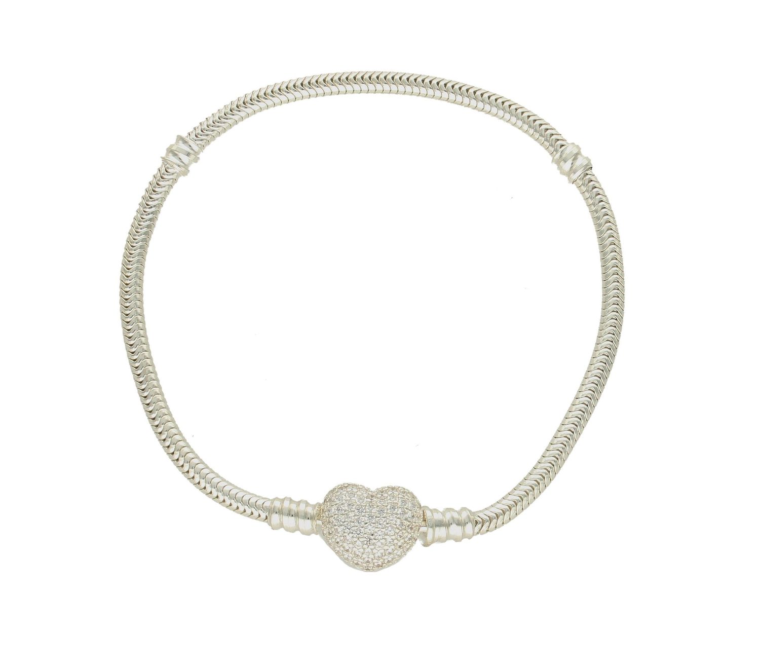 Srebrna bransoletka damska do charmsów modułowa Typu Pandora z serduszkiem w cyrkoniach DIA-BRA-MOD3-925. Srebrna bransoletka wykonana z najwyższej jakości srebra 925. Drobna bransoletka niezwykle wyjątkowa. Bransoletka do cha (1).jpg