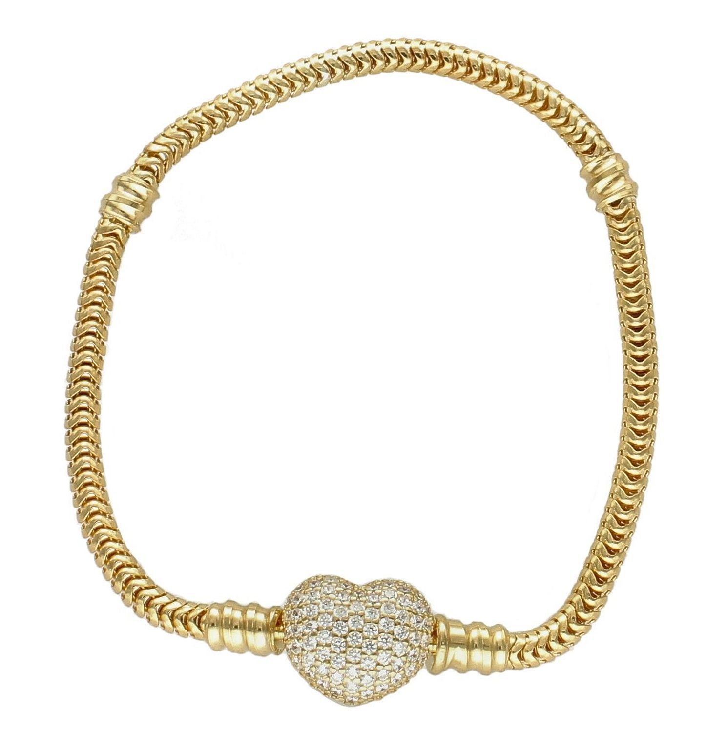 Srebrna bransoletka damska do charmsów modułowa Typu Pandora z serduszkiem pokryta złotem DIA-BRA-MOD3Z-925. Srebrna bransoletka pozłacana. Bransoletka do charmsów. Srebna bransoletka modułowa. Bransoletka typu P.jpg