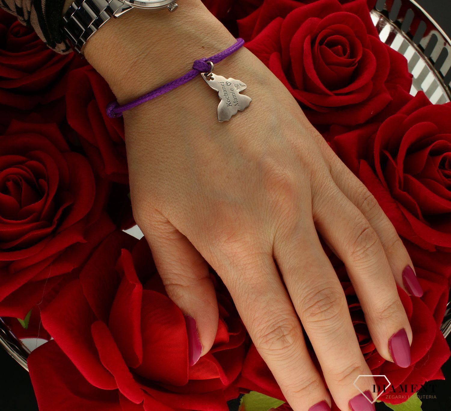 Bransoletka srebrna na sznureczku z motylkiem Kochanej mamie Prezent na Dzień Mamy DIA-BRA-MOTYL-M (1).jpg