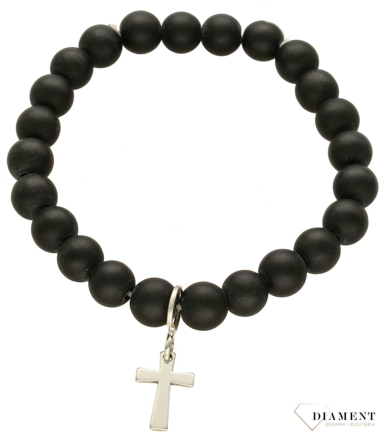 Bransoletka z kamieniem Onyks i zawieszką krzyż DIA-BRA-ONYKS-KRZYZ. Bransoletka z kamieniem naturalnym. Bransoletka z Onyksem. Bransoletka z zawieszką krzyżem (1).jpg