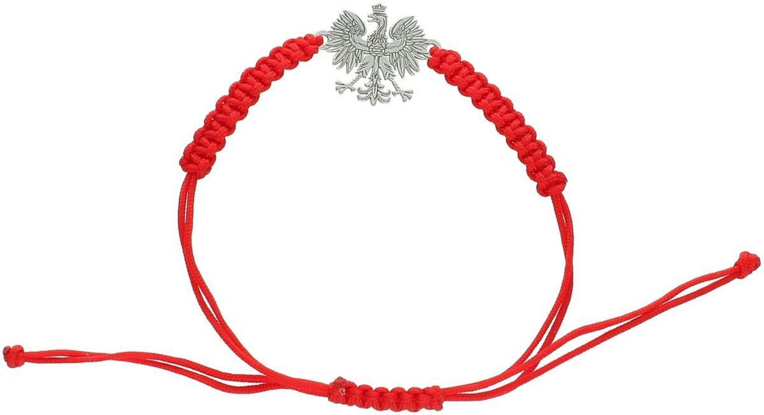 Bransoletka damska ze srebra próby 925 z czerwoną nitką i zawieszką orzełkiem (1,3 x 1,5 cm). Regulowane zapięcie. Model DIA-BRA-ORZEŁ-925-CZER – elegancka, patriotyczna biżuteria.1.jpg