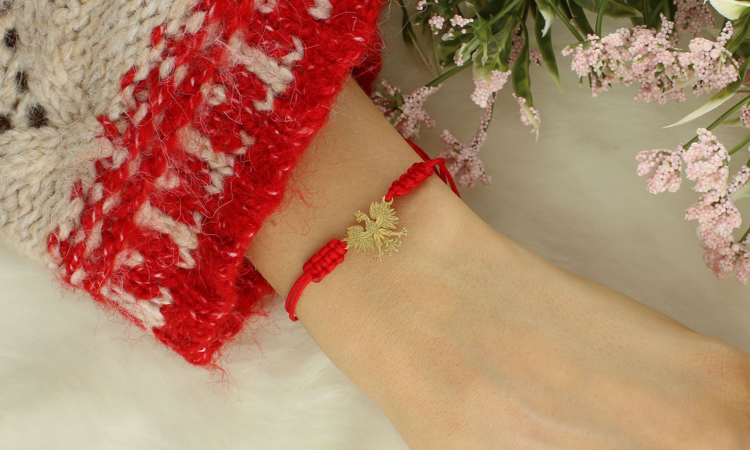 Bransoletka srebrna 925 na czerwonym sznurku z orłem godłem Polski  DIA-BRA-ORZEŁ-925-Z-CZER.1.jpg