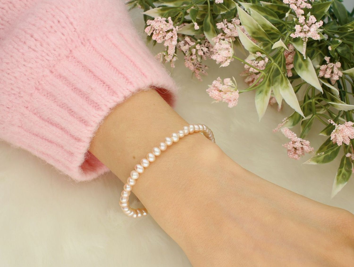 Bransoletka z łososiowych pereł 4 mm – srebro 925  Delikatna i elegancka  DIA-BRA-PEREŁY-NATURALNE-2-925 (1).jpg