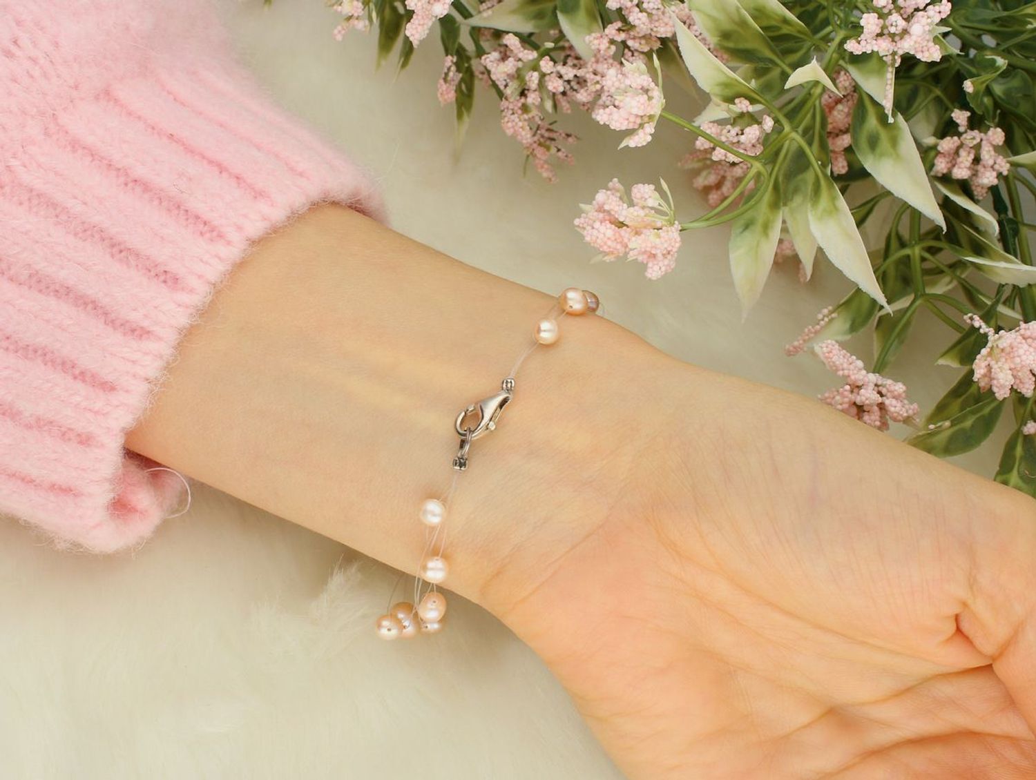 Bransoletka z łososiowych pereł 4–7 mm na 5 żyłkach – srebro 925  Elegancja i styl (2).jpg