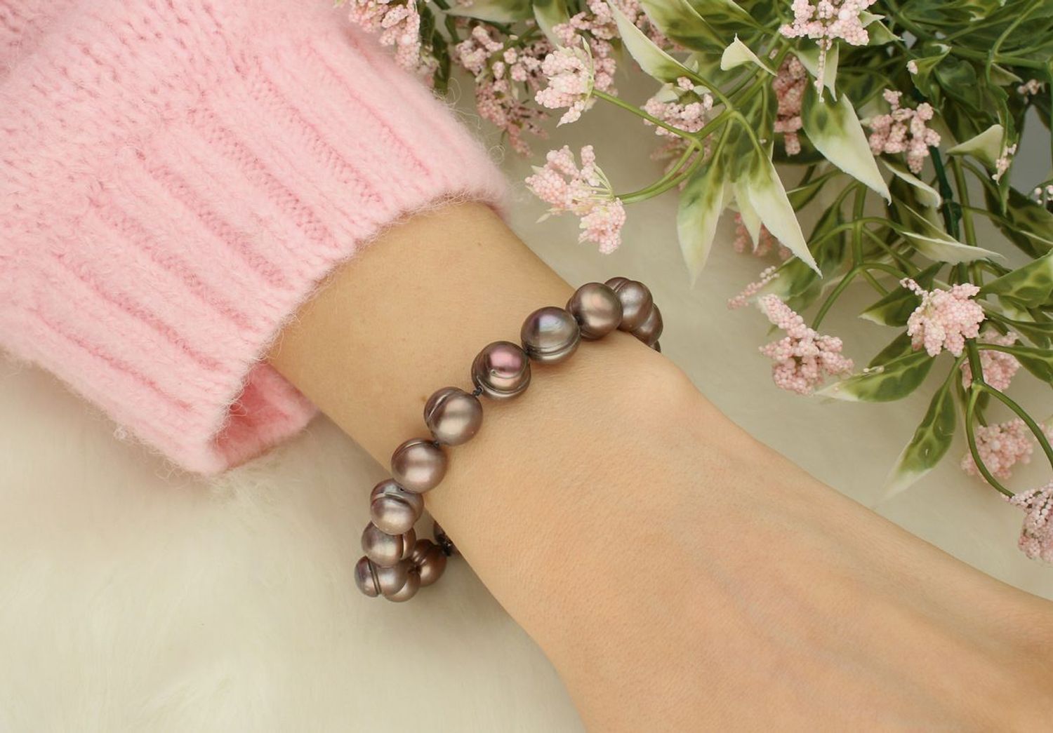 Bransoletka z brązowych pereł 9 mm – srebro 925, elegancja w ciepłych tonach (1).jpg