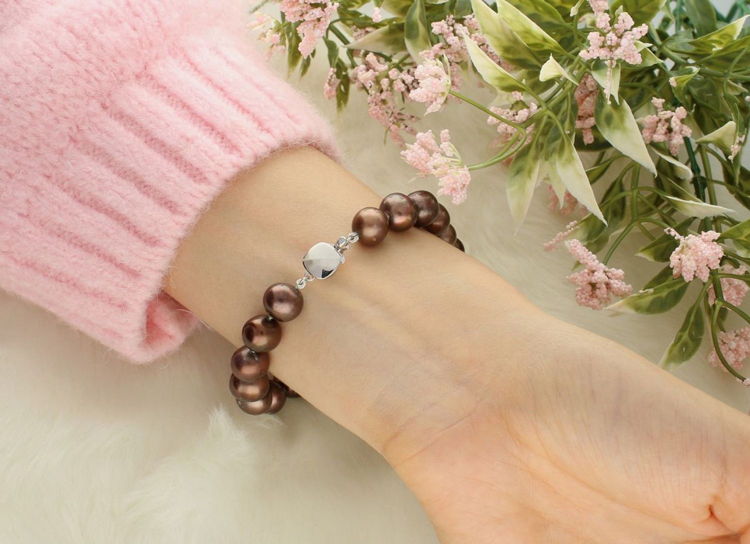 Bransoletka z brązowych pereł 10 mm – srebro 925  Głęboka elegancja  DIA-BRA-PERŁY-NATURALNE-13-925 (2).jpg