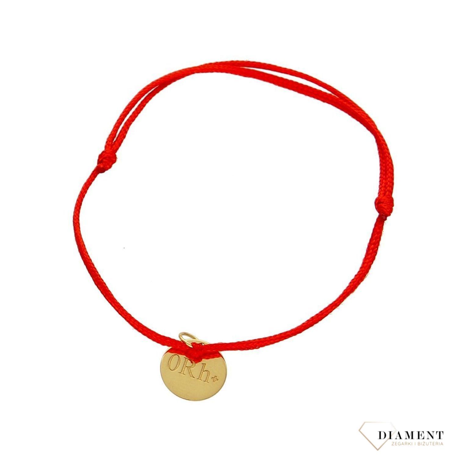 Złota bransoletka na czerwonym sznureczku z grupą krwi 0Rh+ (1).jpg