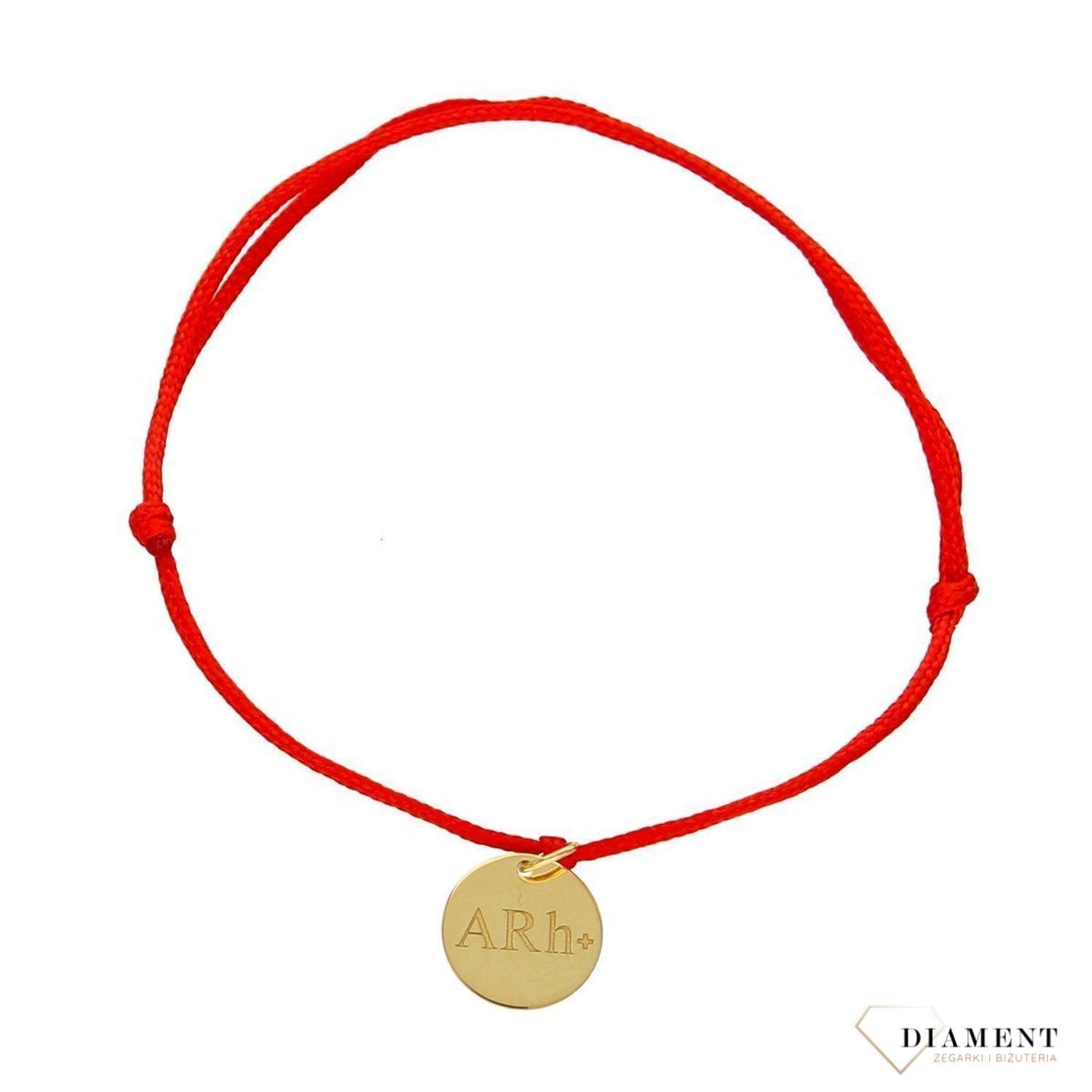 Złota bransoletka na sznurku czerwonym grupa krwi A Rh+ DIA-BRA-PL0130BG14K-585 (2).jpg