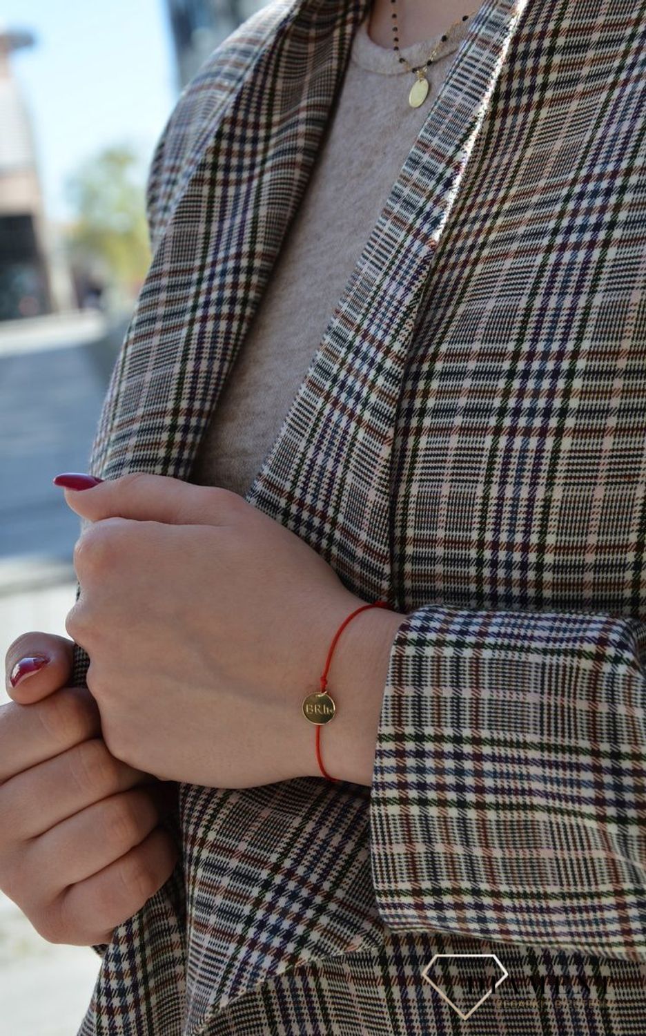 Złota bransoletka z grpą krwi BRh+ na sznurku PL0131BG14K.jpg