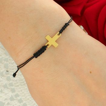 Bransoletka damska z pozłacanym krzyżykiem na czarnym sznurku srebro 925 (1).jpg