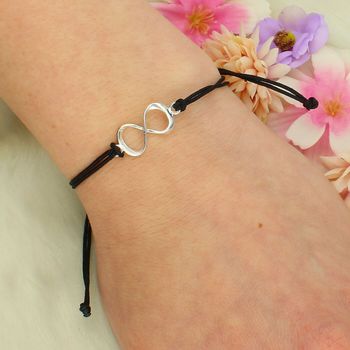 Bransoletka sznurkowa czarna z symbolem nieskończoności – srebro.jpg