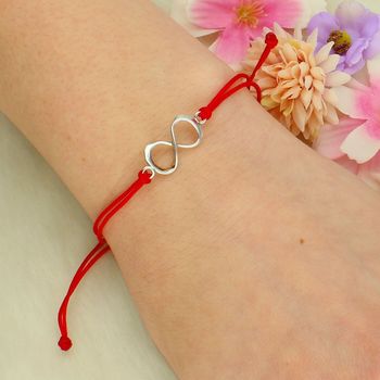 Bransoletka czerwony sznurek znak nieskończoności - srebrna zawieszka red.jpg