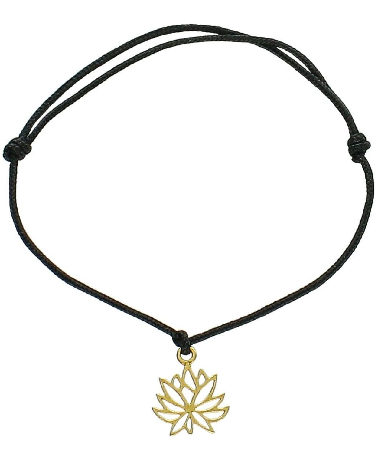 Bransoletka czarny sznurek z motywem pozłacanego kwiata lotosu czarny.jpg