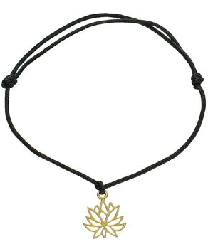Bransoletka czarny sznurek z motywem pozłacanego kwiata lotosu czarny.jpg