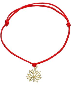 Bransoletka czerwony sznurek z motywem pozłacanego kwiata lotosu.jpg