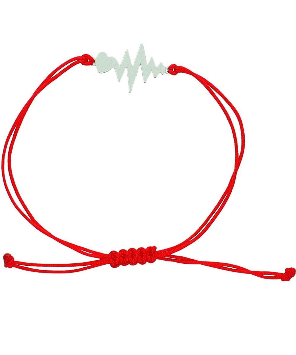 Bransoletka sznurkowa czerwona ze srebrnym sercem i pulsem – regulowana, minimalistyczna red.jpg