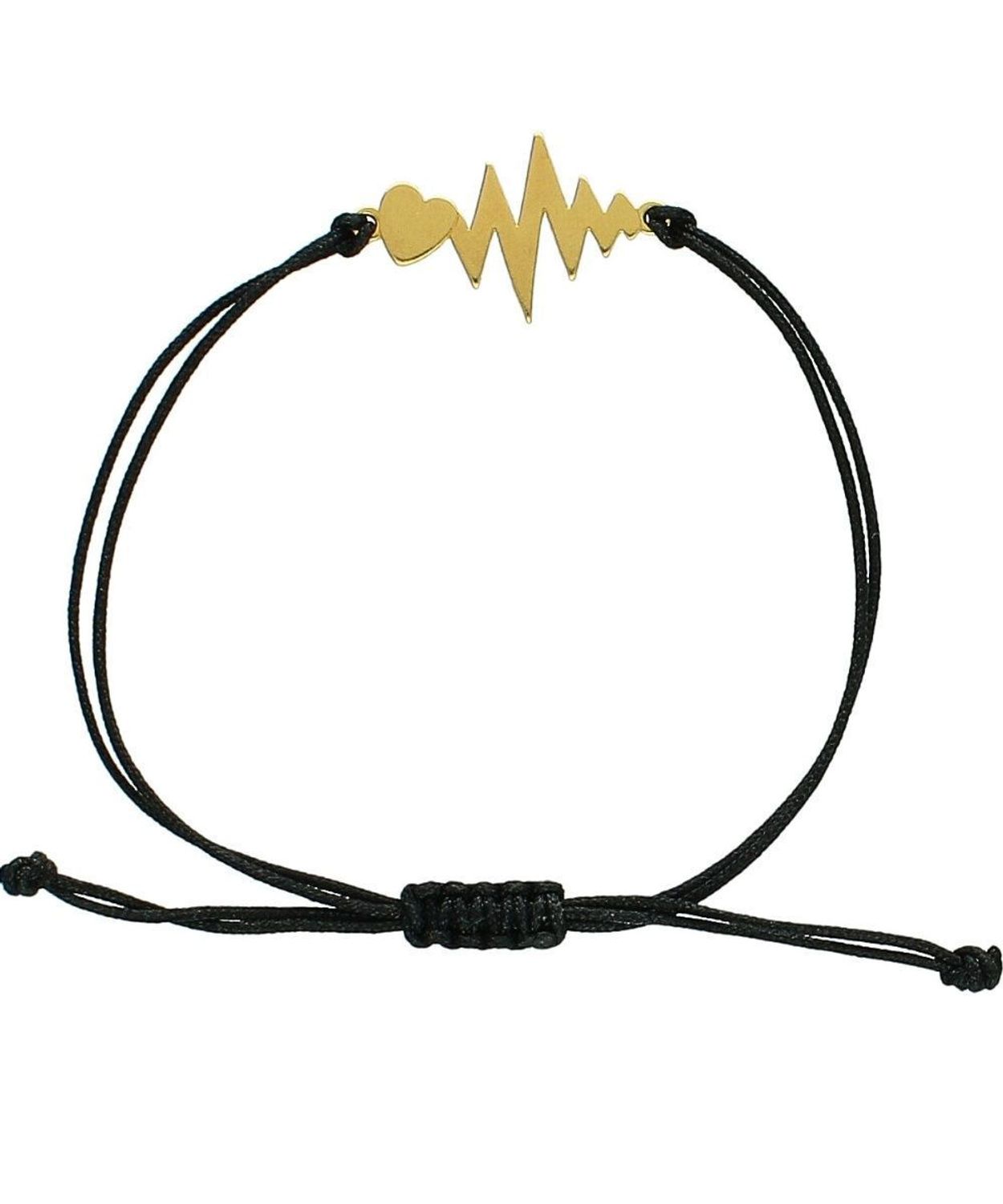 Bransoletka sznurkowa czarna ze złotym sercem i pulsem – regulowana, minimalistyczna.jpg