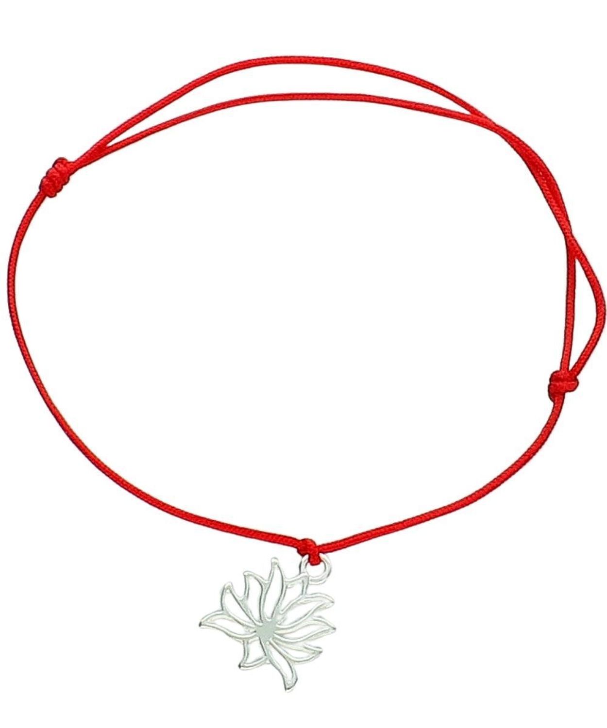 Bransoletka czerwony sznurek z kwiatem lotosu – srebrna zawieszka.jpg