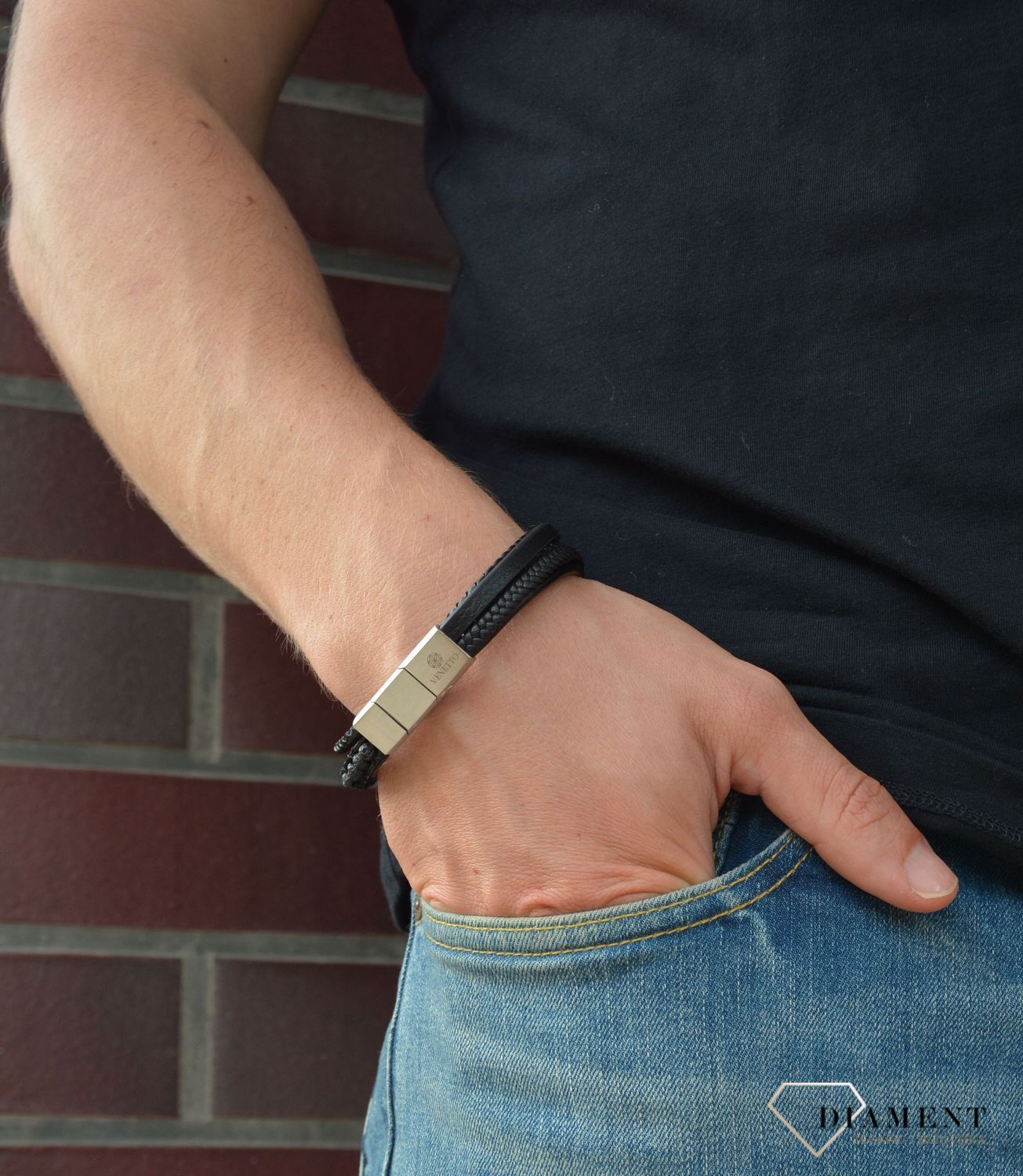 Bransoletka męska 'rzemyki przeplatane lawą' DIA-BRA-S1013648-STAL.jpg