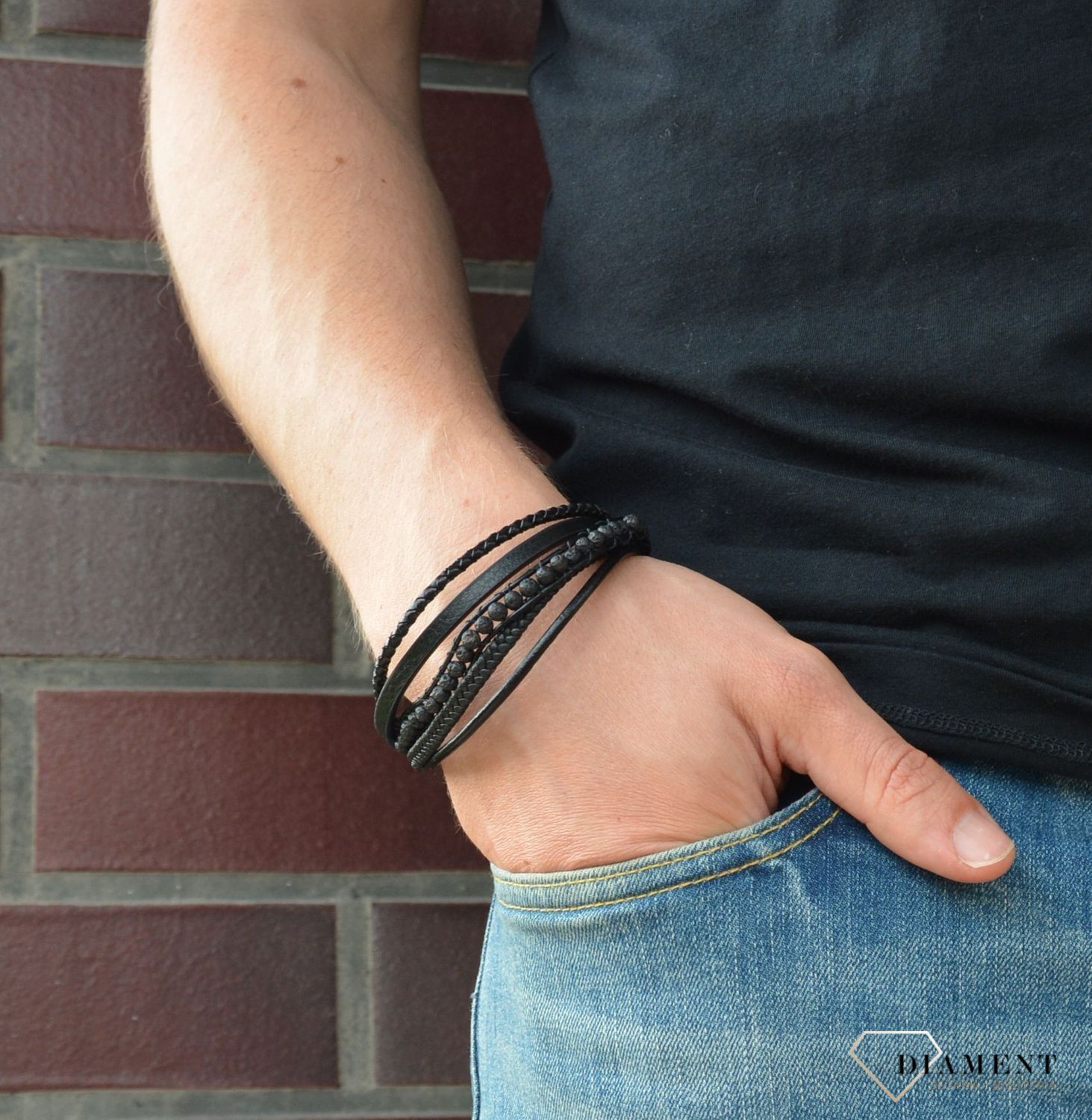 Bransoletka męska 'rzemyki przeplatane lawą' DIA-BRA-S1013648-STAL.jpg