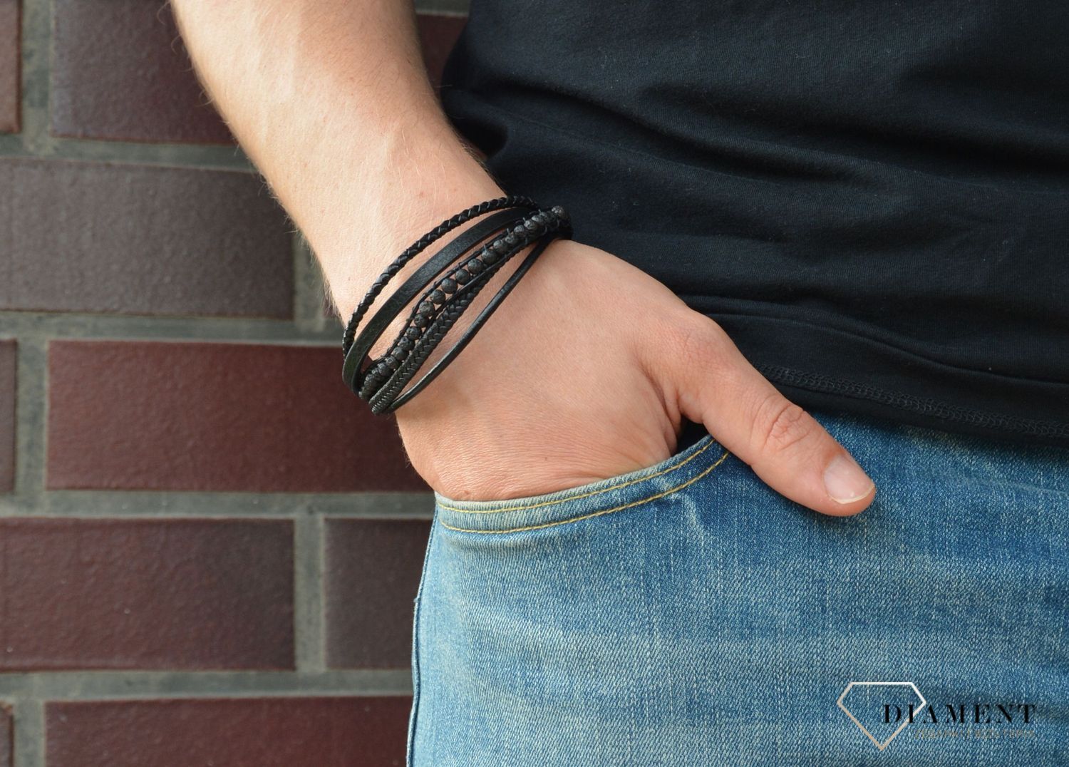 Bransoletka męska 'rzemyki przeplatane lawą' DIA-BRA-S1013648-STAL.jpg