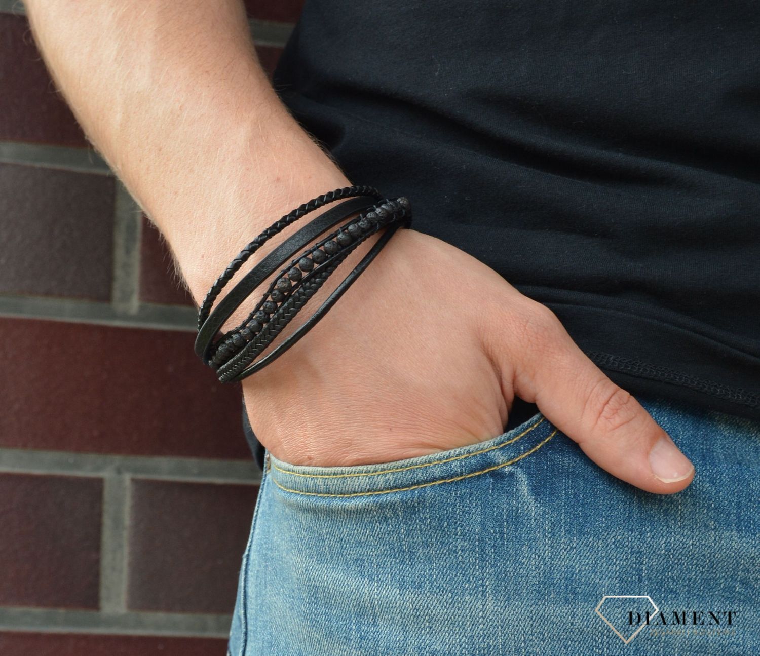 Bransoletka męska 'rzemyki przeplatane lawą' DIA-BRA-S1013648-STAL.jpg