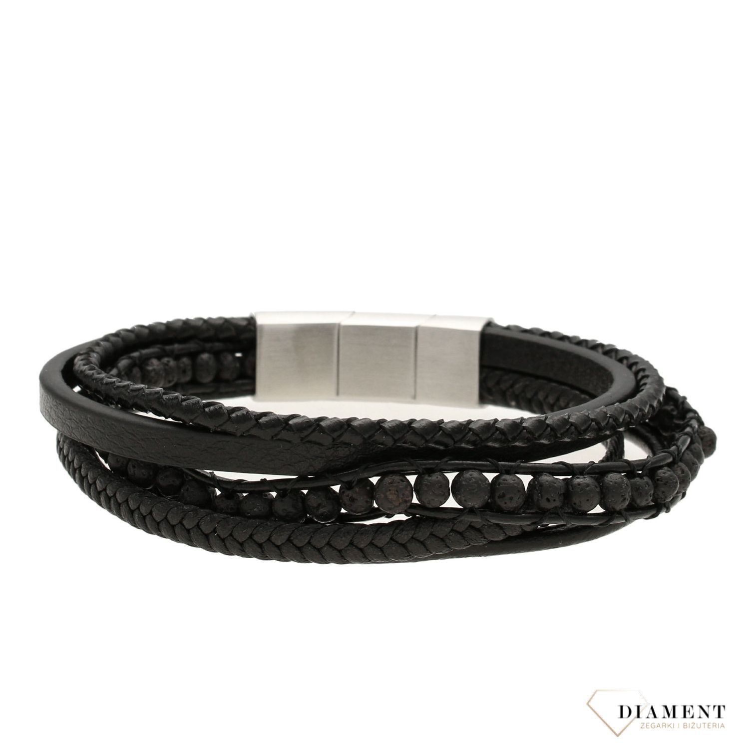 Bransoletka męska 'rzemyki przeplatane lawą' DIA-BRA-S1013648-STAL.jpg