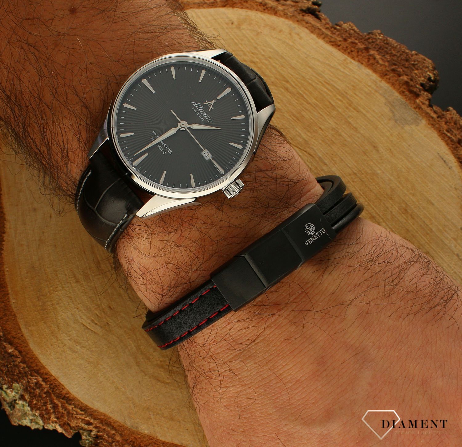 Bransoletka męska skórzana z czarną blaszką Grawer gratis  DIA-BRA-S1034254-STAL. Męska bransoletka skórzana..jpg