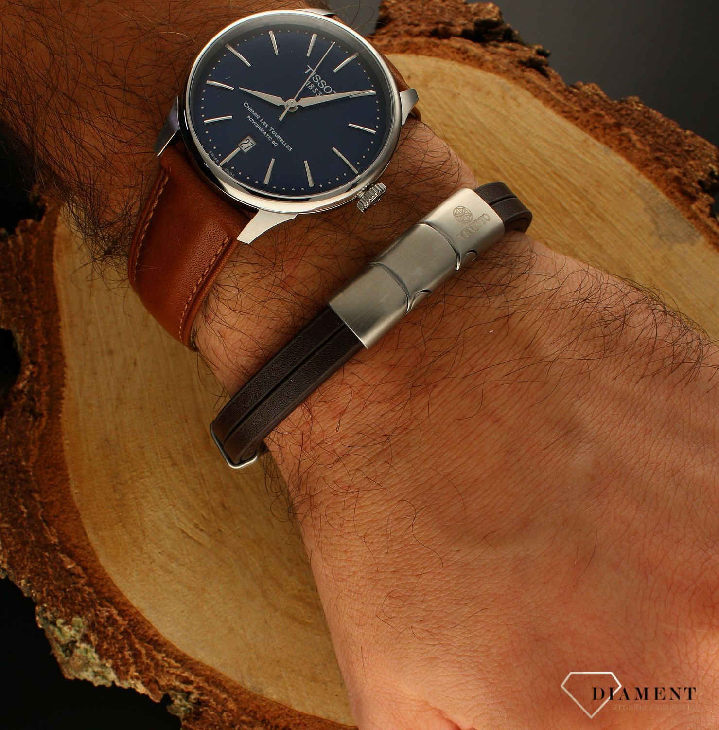 Bransoletka męska skórzana brązowa z blaszką Grawer gratis DIA-BRA-S1044254-STAL. Męska bransoletka skórzana..jpg