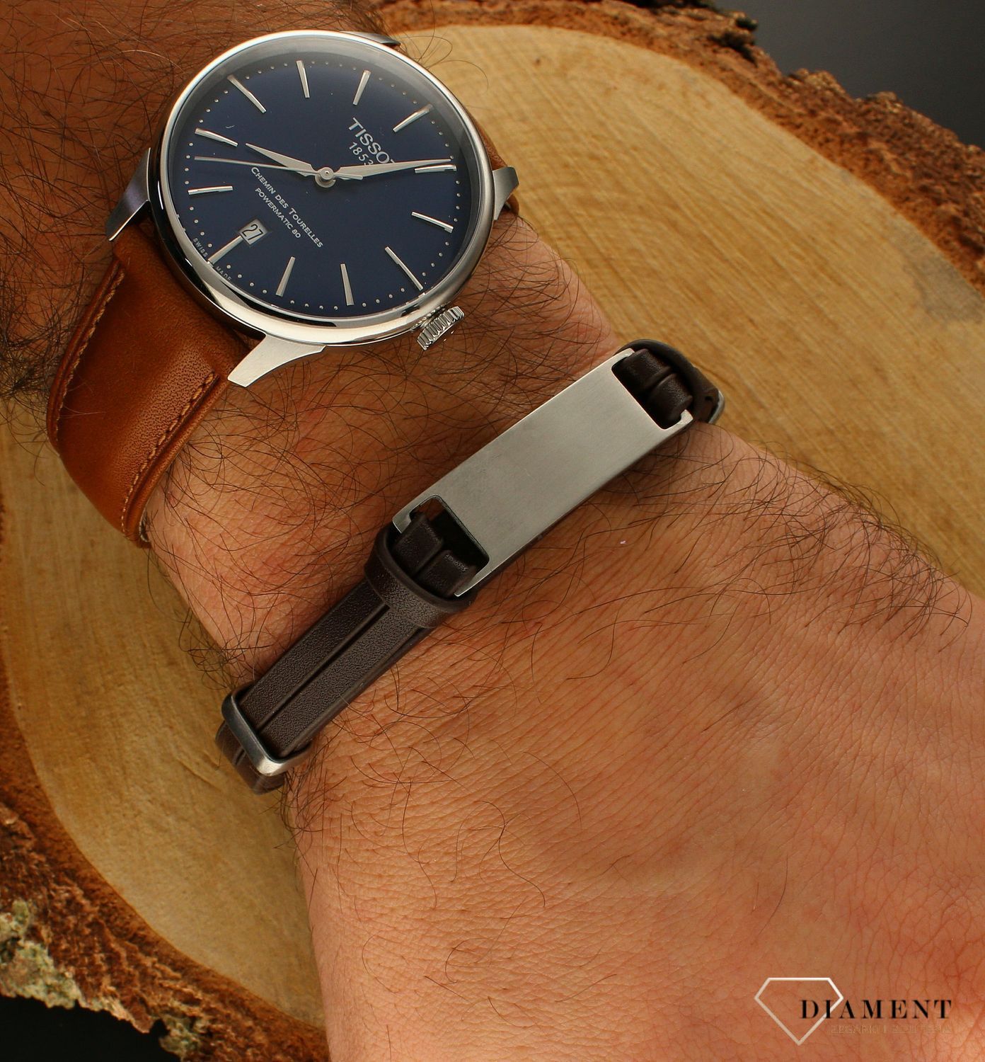 Bransoletka męska skórzana brązowa z blaszką Grawer gratis DIA-BRA-S1044254-STAL. Męska bransoletka skórzana..jpg