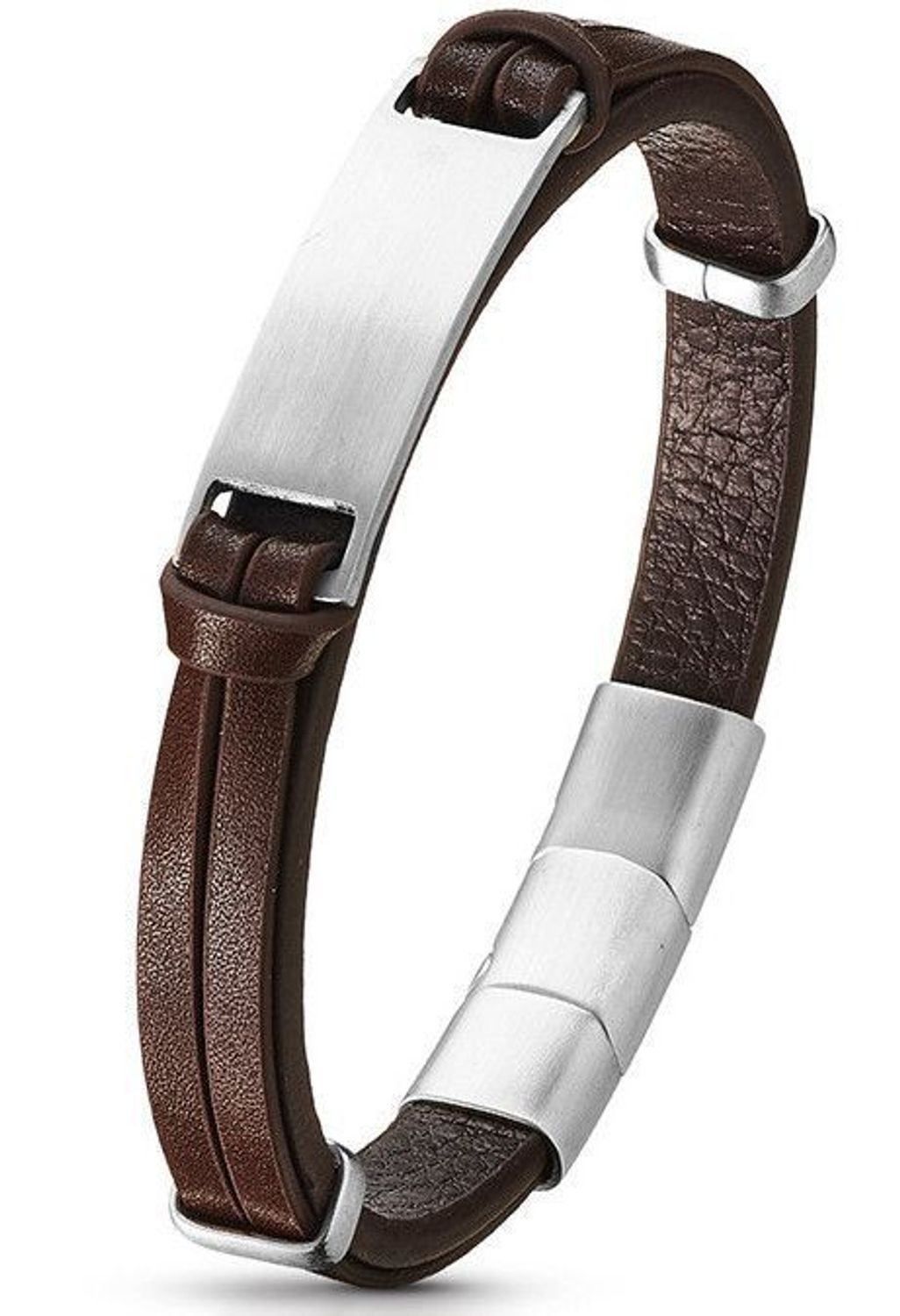 Bransoletka męska skórzana brązowa z blaszką Grawer gratis DIA-BRA-S1044254-STAL. Męska bransoletka skórzana..jpg