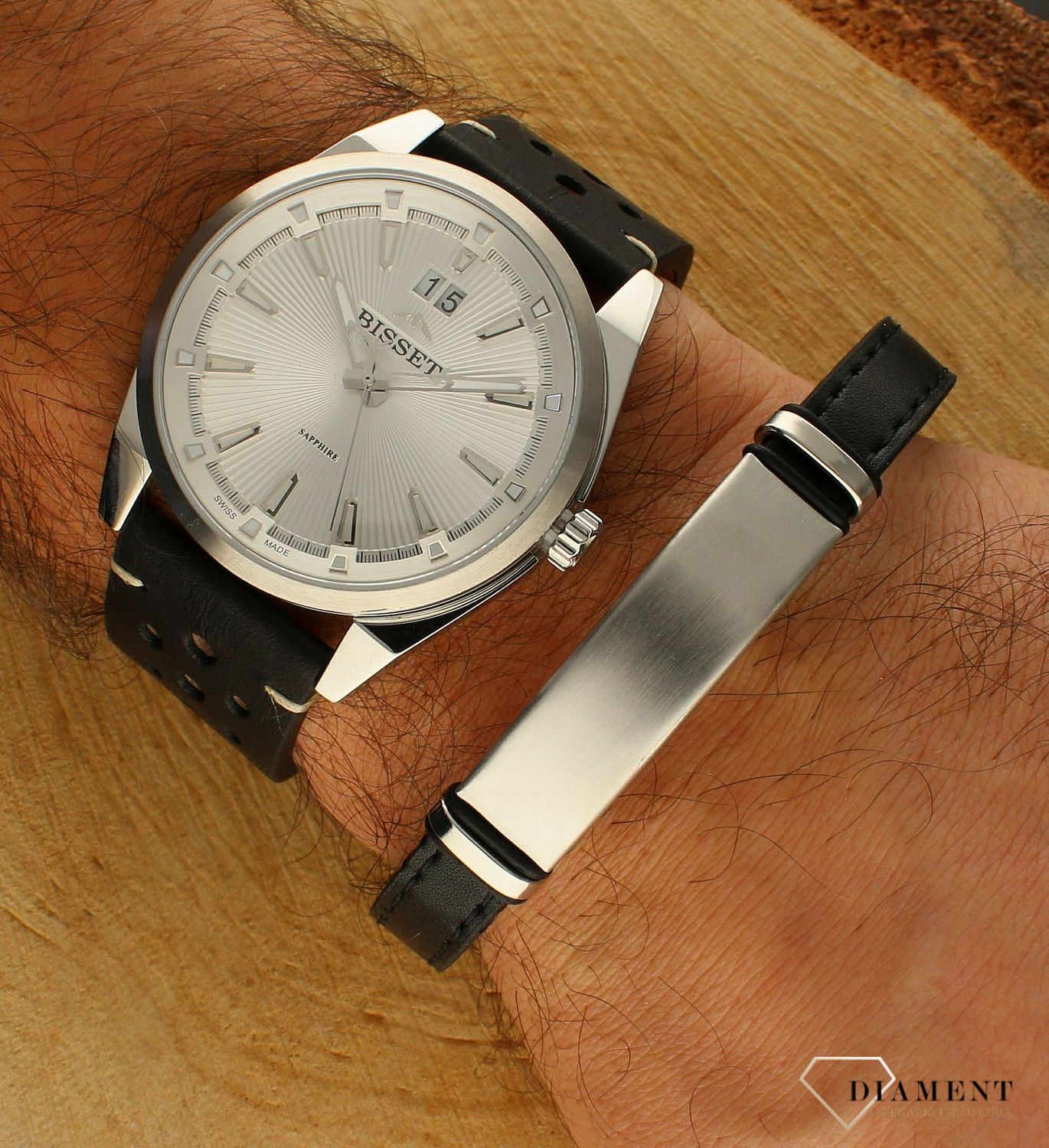 Bransoletka męska skórzana z blaszką Grawer gratis DIA-BRA-S1054254-STAL.  Męska bransoletka skórzana.jpg