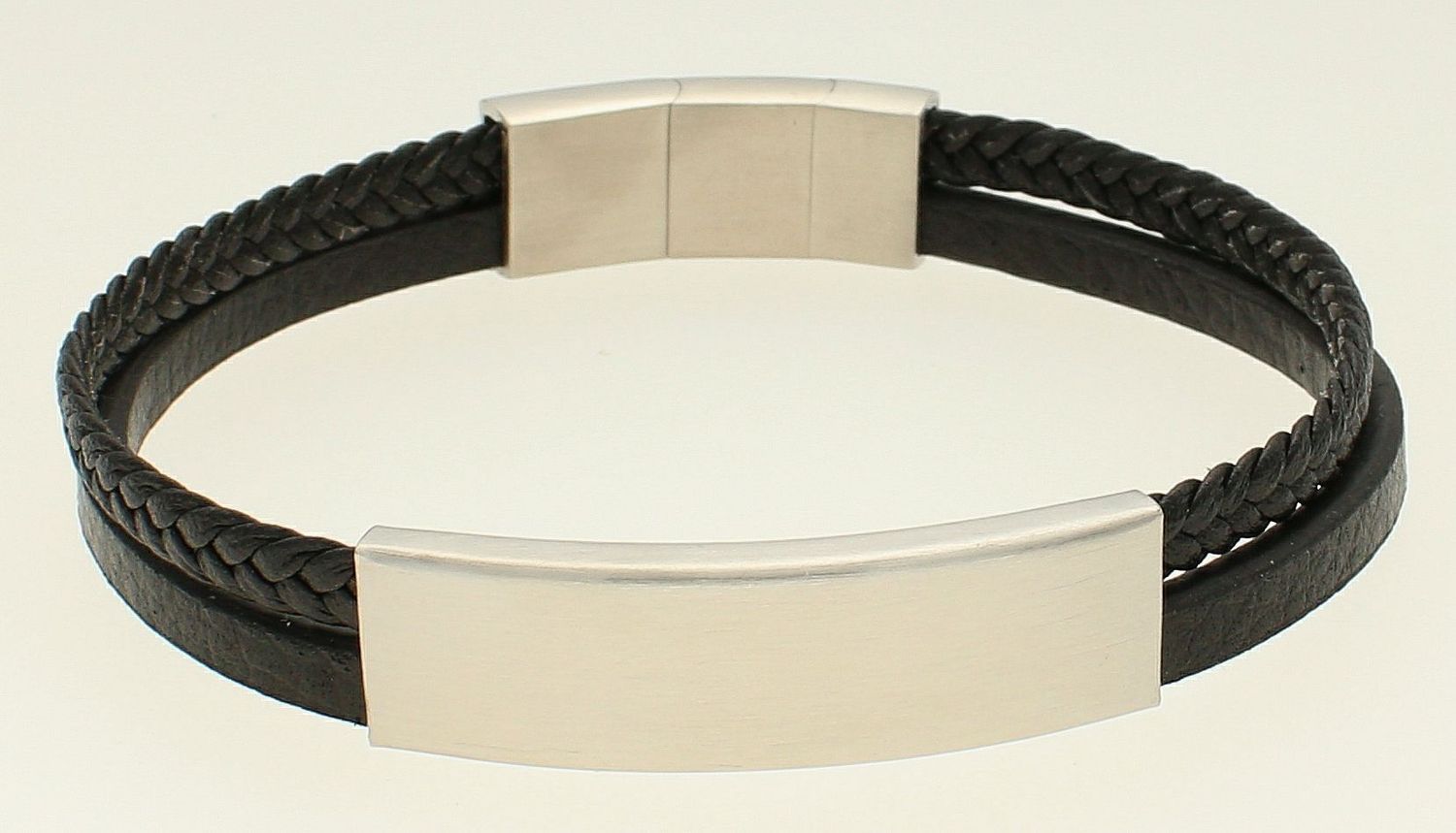 Bransoletka męska skórzana plecionka ze stalową blaszką DIA-BRA-S1064254-STAL (1).jpg