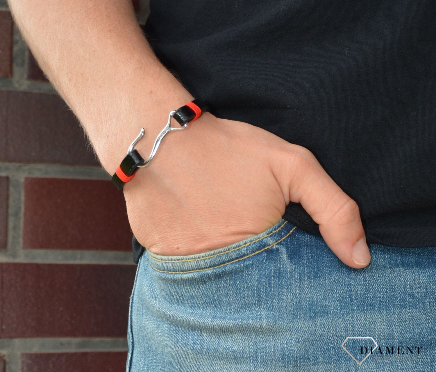 Skórzana bransoletka męska haczyk na czarnej skórze7.jpg