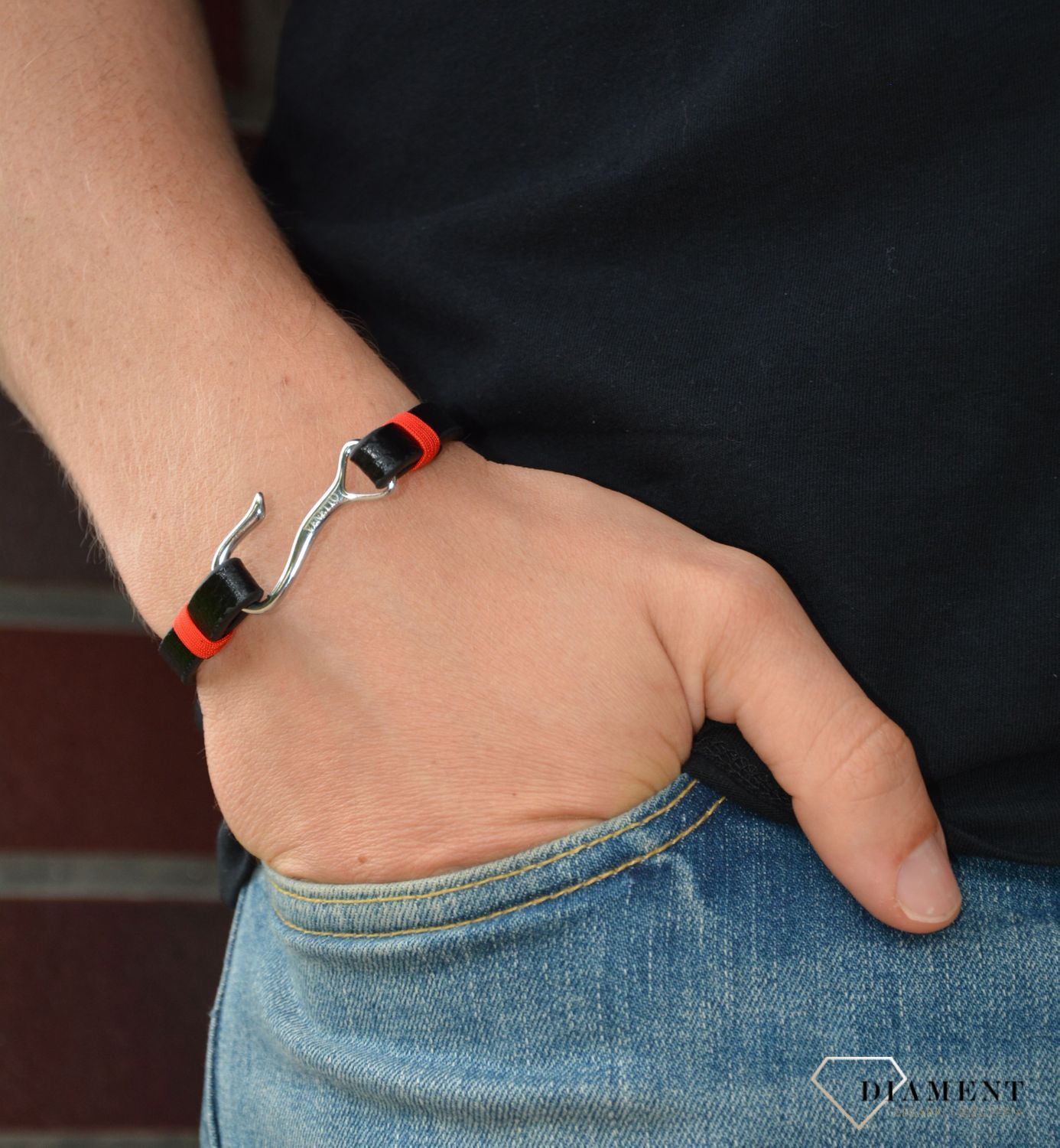 Skórzana bransoletka męska haczyk na czarnej skórze7.jpg
