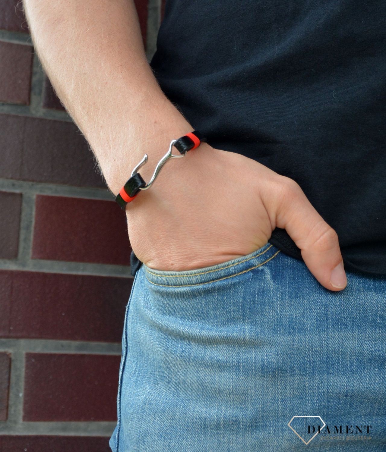 Skórzana bransoletka męska haczyk na czarnej skórze7.jpg