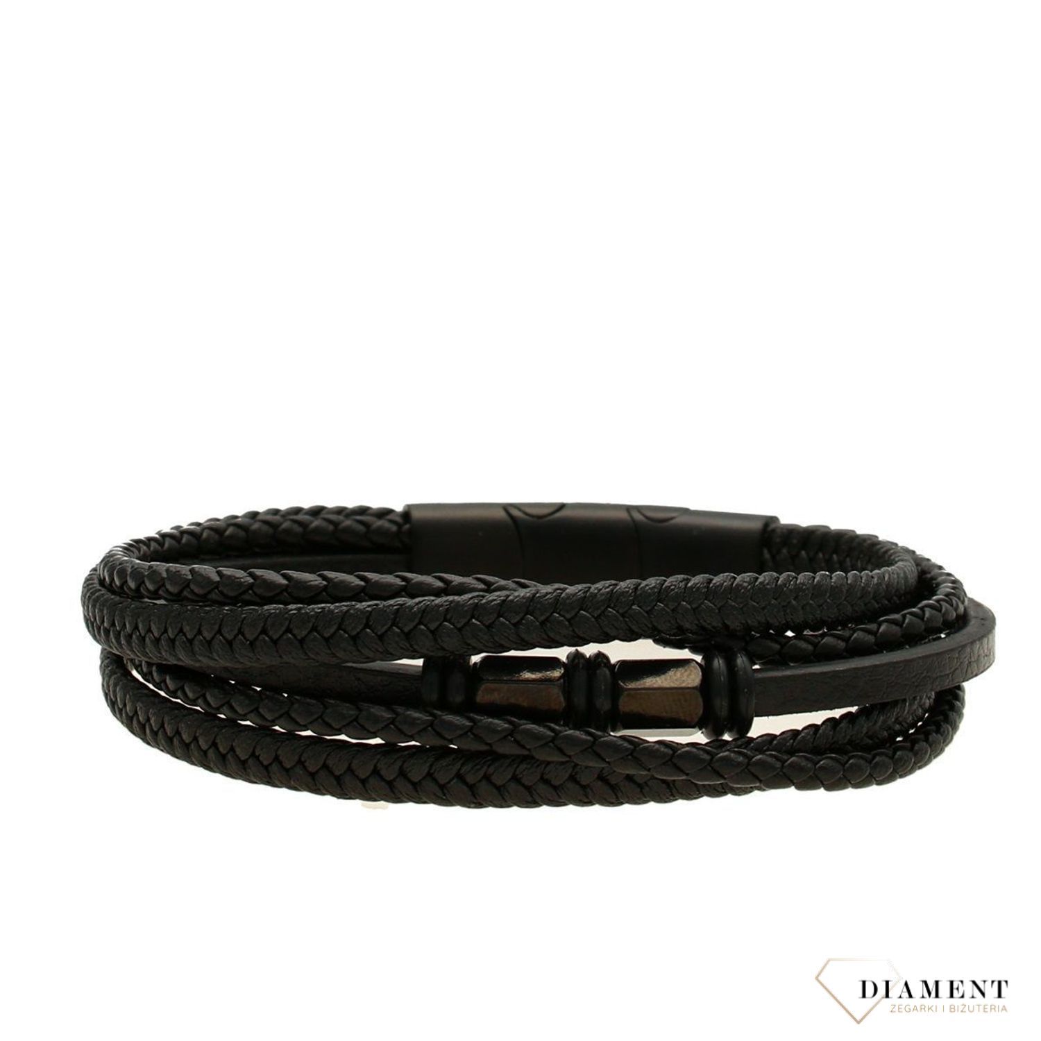 Bransoletka męska skórzana 'stalowe czarne elementy' DIA-BRA-S1153146-STAL.jpg