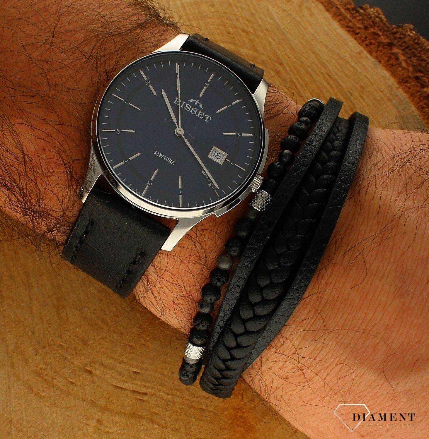 Bransoletka męska skórzana plecionka z koralikami DIA-BRA-S1164658-STAL. Męska bransoletka skórzana. Bransoletka skórzana z koralikami. Bransoletka męska idealna na prezent..jpg