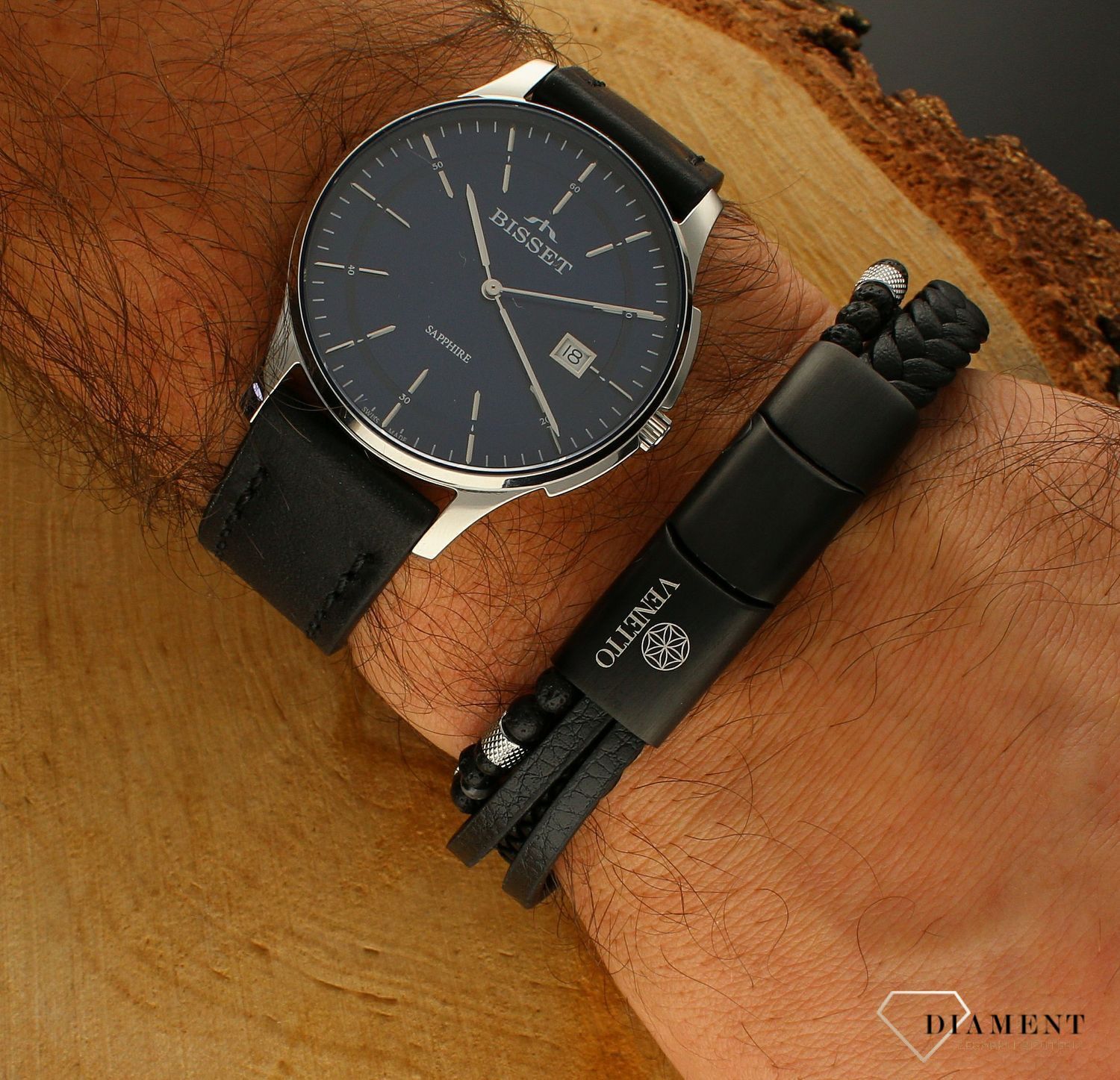 Bransoletka męska skórzana plecionka z koralikami DIA-BRA-S1164658-STAL. Męska bransoletka skórzana. Bransoletka skórzana z koralikami. Bransoletka męska idealna na prezent..jpg